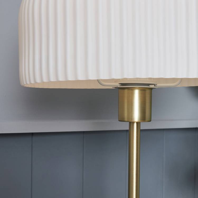BHS Reed floor lamp brass finish with ribbed glass shade, UK version