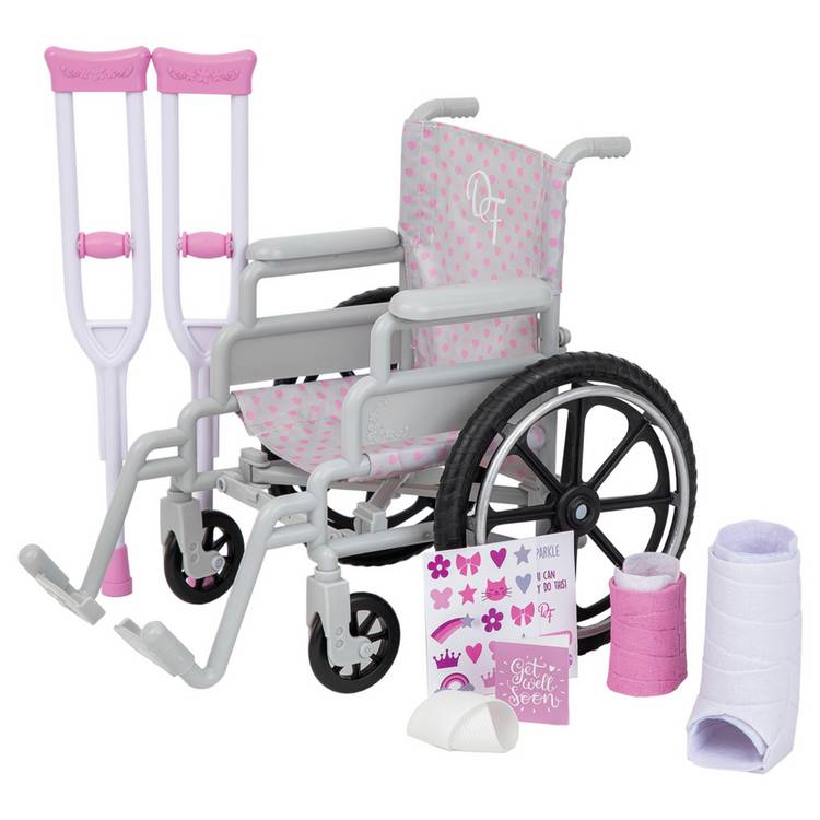 Designafriend dolls wheelchair playset with crutches for 18-inch dolls (British brand)