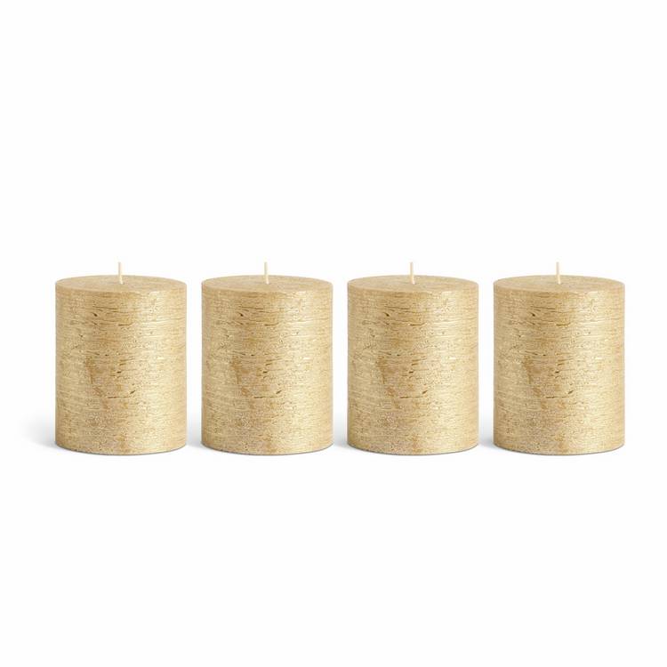 Argos Home pack of 4 unscented gold pillar candles - British product