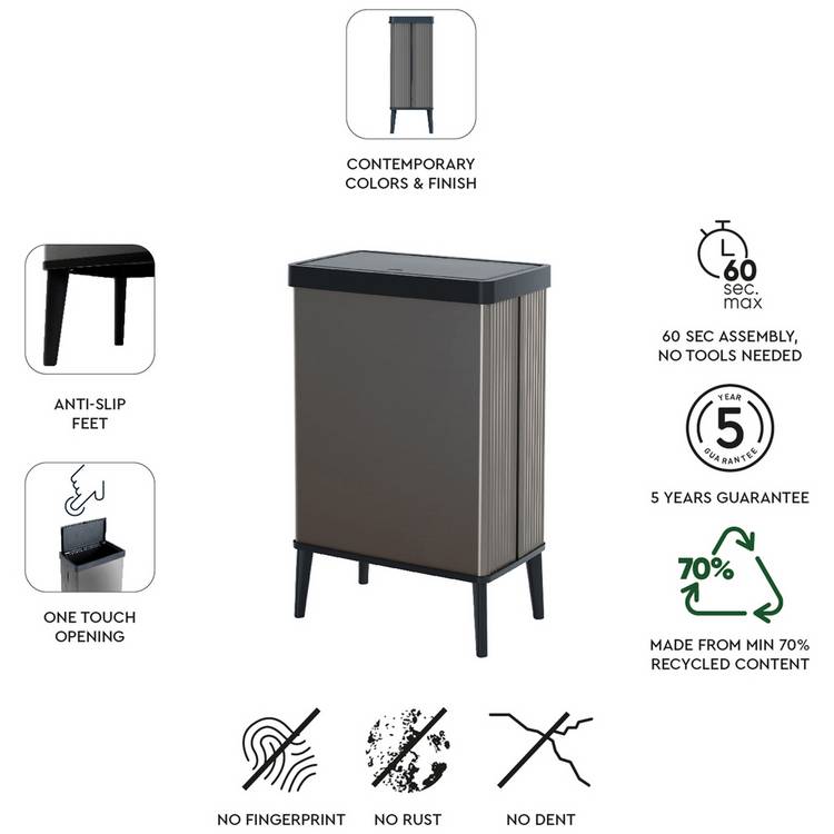 Curver grey 54 litre touch top kitchen bin, UK version