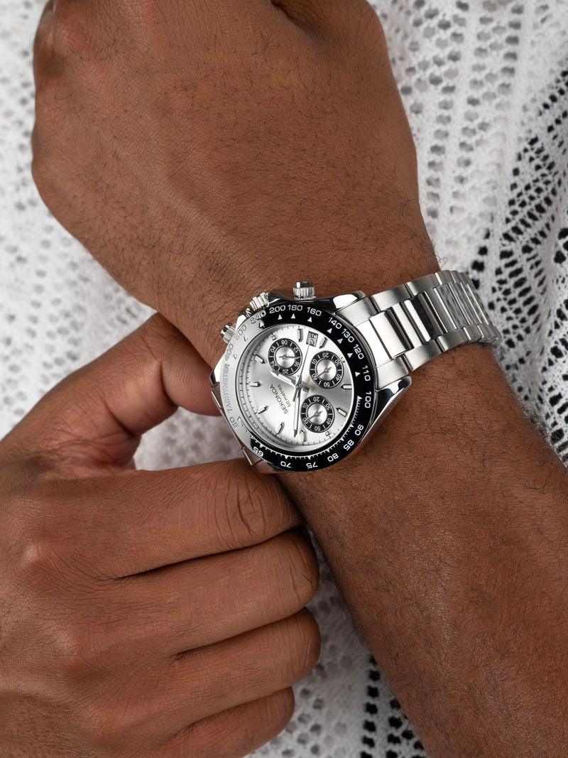 Sekonda Silver White Sports 40mm Circuit Chronograph Watch In Two Tone With Stainless Steel Bracelet & Dial
