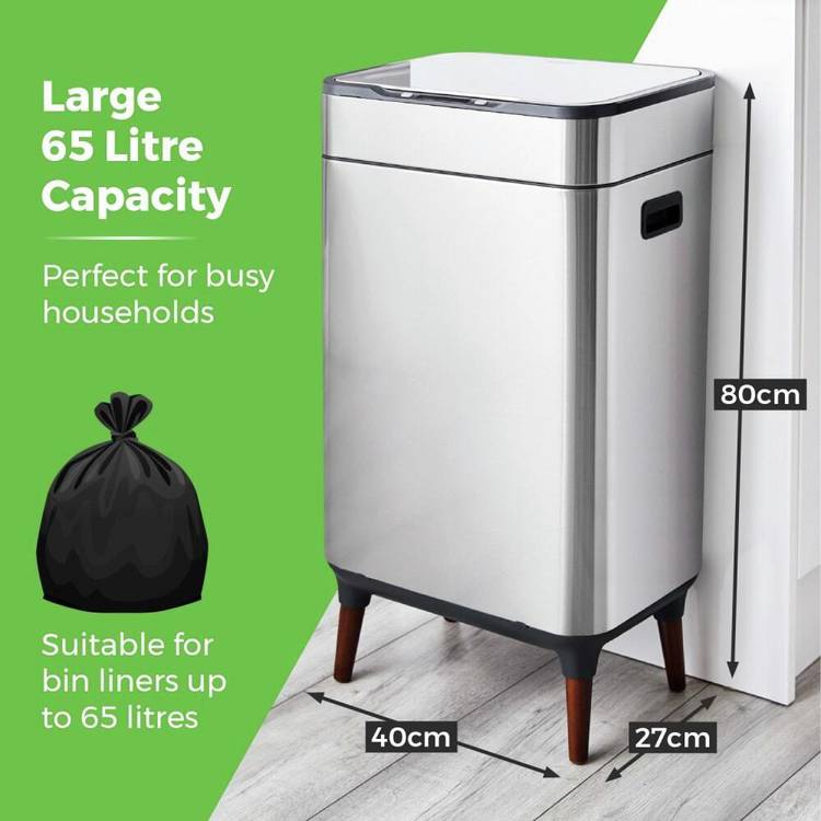 Tower stainless steel sensor bin 65L - British product