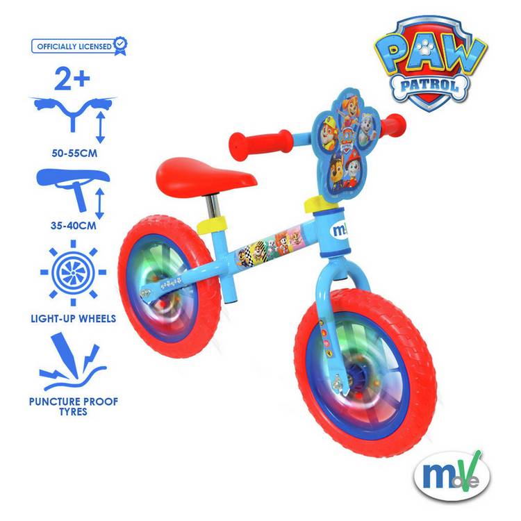 Paw Patrol balance bike with light-up wheels 12 inch, UK version