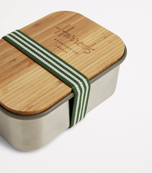 Bamboo-Lid Lunch Box with Steel Base for Secure Food Storage