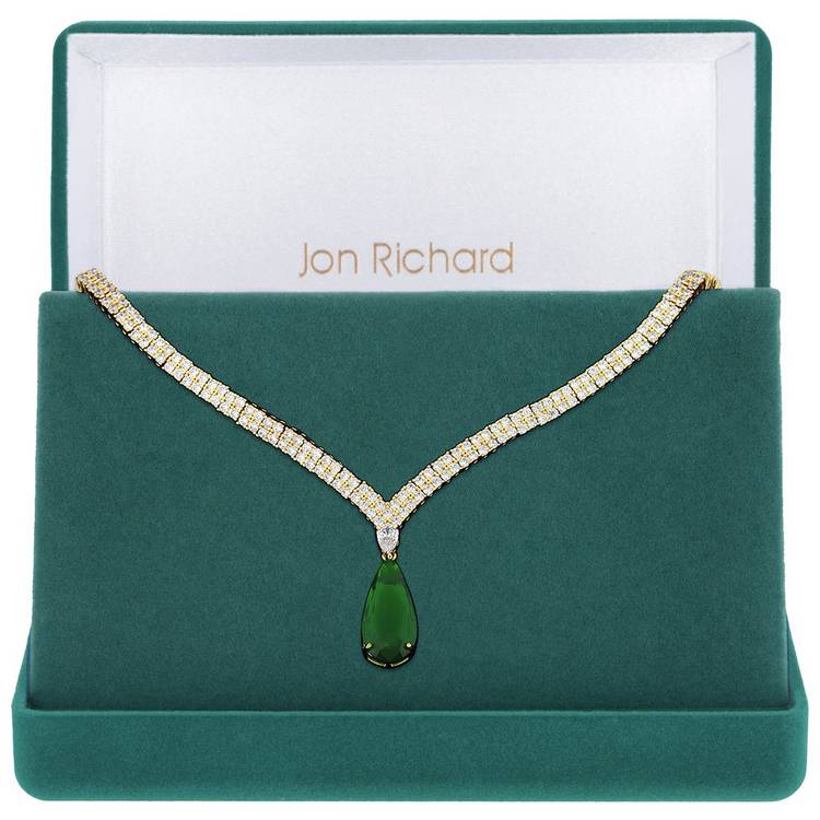 Jon Richard emerald green statement pear drop necklace, imported from the UK