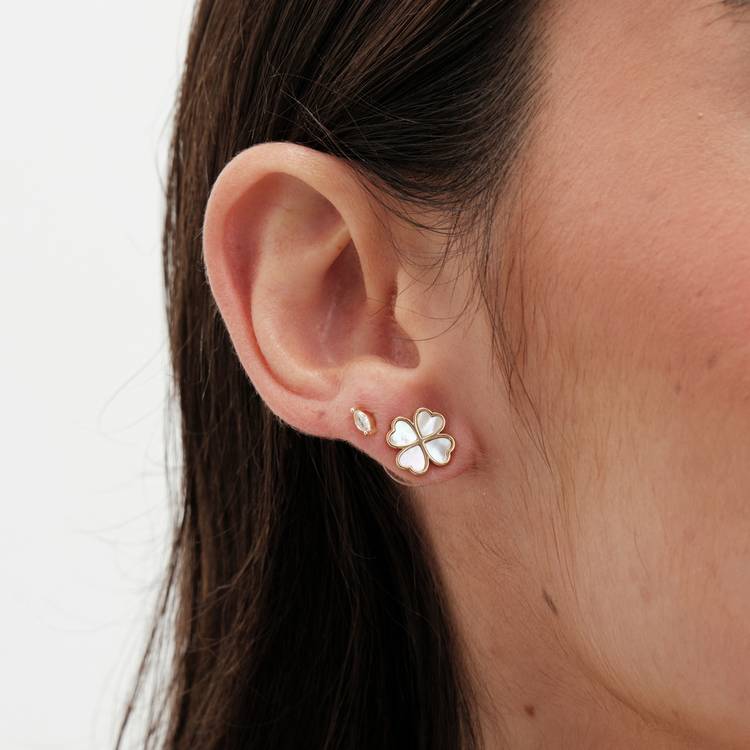 Jon Richard mother of pearl heart clover stud earrings 10mm (British brand)