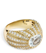 Harrods Jacquie Aiche Large Yellow Gold, Diamond and Aquamarine Oval Dome Ring- Buy online at McGrocer