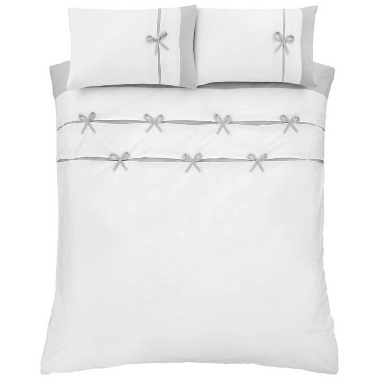 Catherine Lansfield Milo Bows white bedding set double - British product