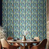 Hoopla Walls building blocks wallpaper indigo gold, imported from the UK
