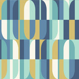 Hoopla Walls building blocks wallpaper indigo gold, imported from the UK