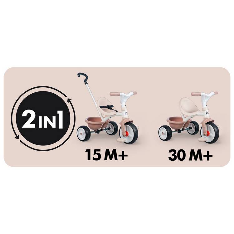 Smoby 2-in-1 tricycle ride-on beige with parent handle (British brand)