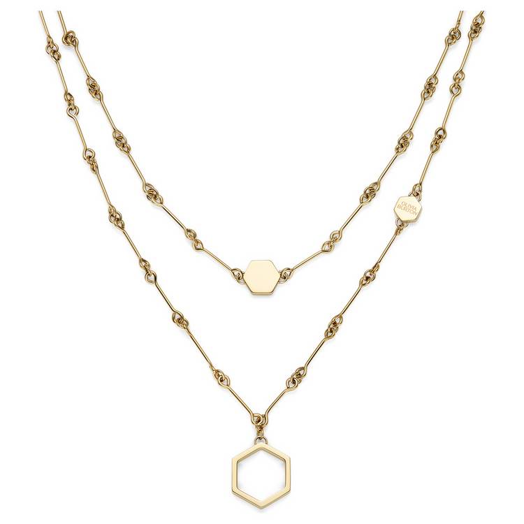 Olivia Burton gold and steel double layer honeycomb necklace, imported from the UK