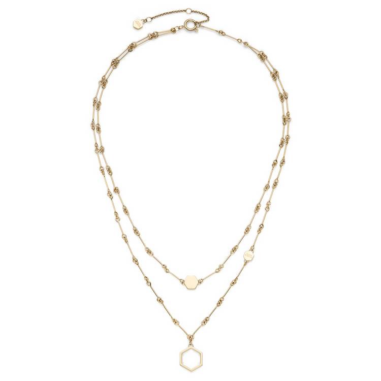 Olivia Burton gold and steel double layer honeycomb necklace, imported from the UK