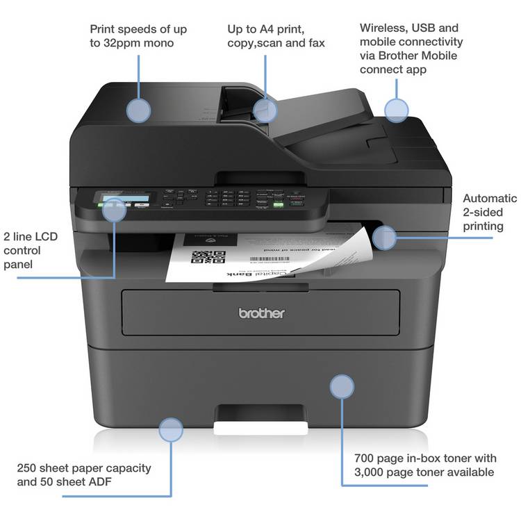 Brother MFC-L2800DW mono laser printer (British brand)