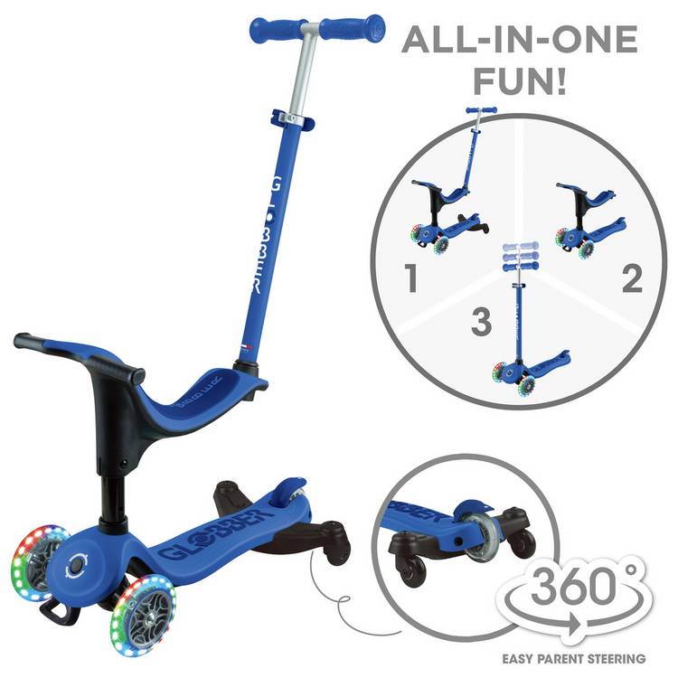 Globber Go Up Sporty Lights 360 ride-on navy blue - British product
