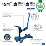 Globber Go Up Sporty Lights 360 ride-on navy blue - British product