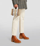 Chloé Mini Woody Tote Bag cotton canvas leather trims, imported from the UK