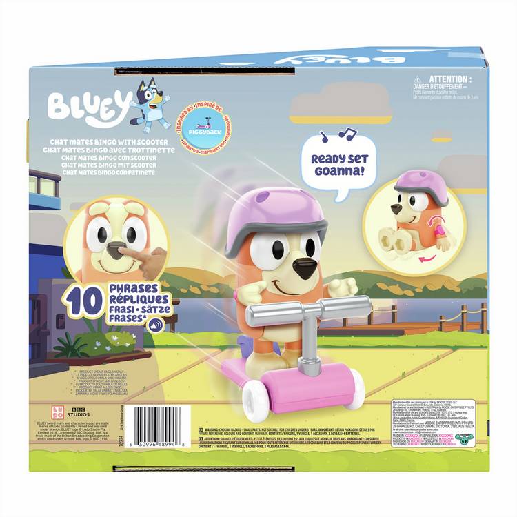 Bluey Bingo Chat Mates figure with scooter, UK version