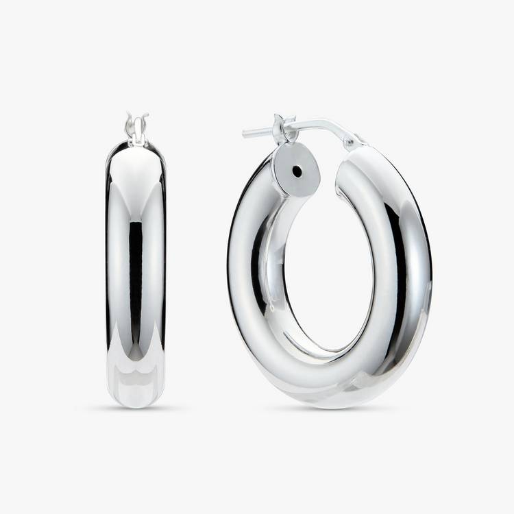 Revere sterling silver chunky hoop earrings width 5.7mm, UK version