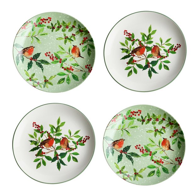 Argos Home Robin green stoneware side plate set, UK version