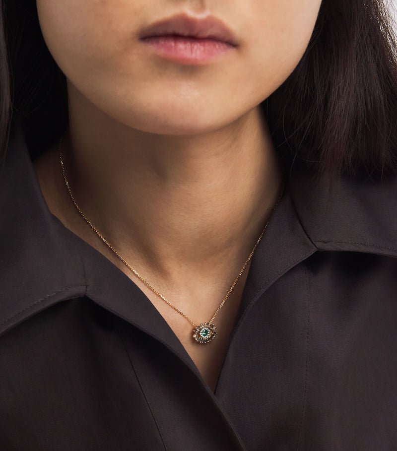 Suzanne Kalan evil eye pendant necklace in yellow gold with diamonds and emerald, UK version
