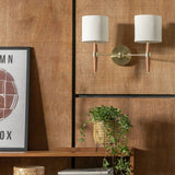 Habitat Century Wood wall light walnut fabric shades - British product