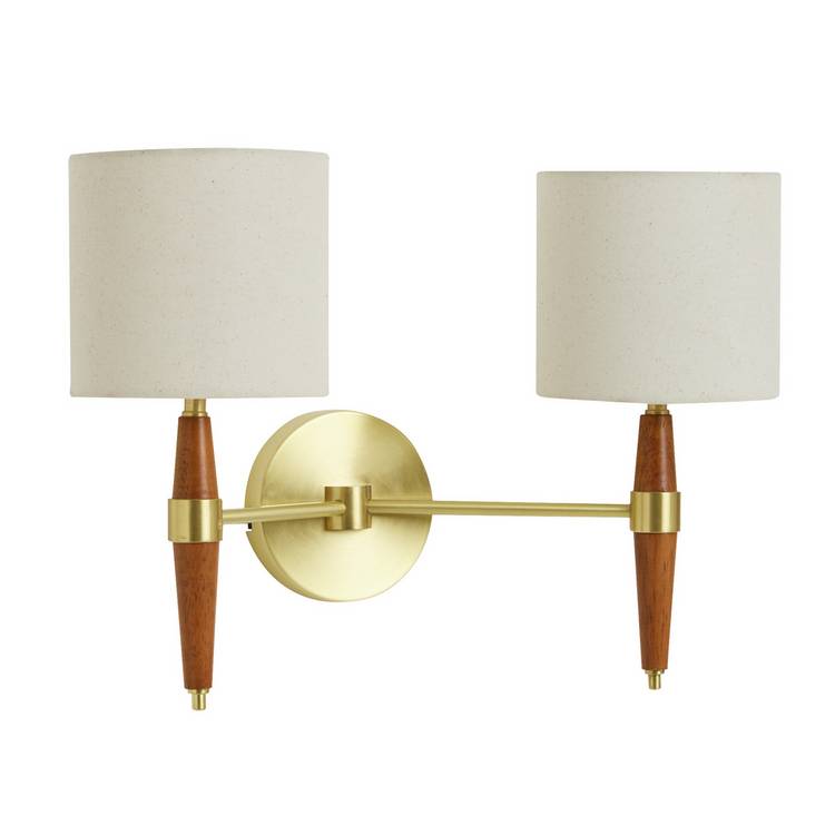 Habitat Century Wood wall light walnut fabric shades - British product