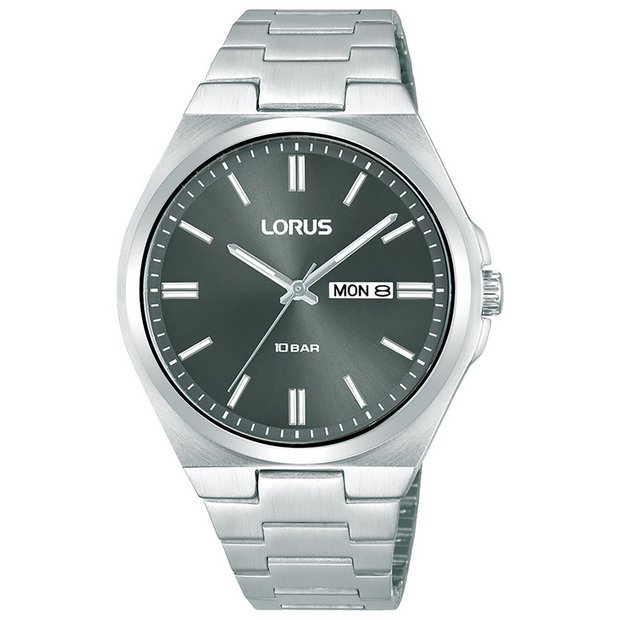 Lorus dark grey sunray dial watch with silver bracelet 40mm - British product