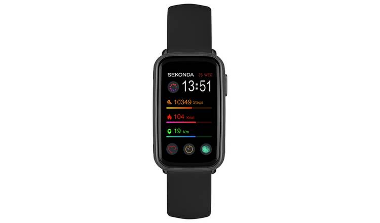 Sekonda smart watch fitness tracker black silicone strap (British brand)