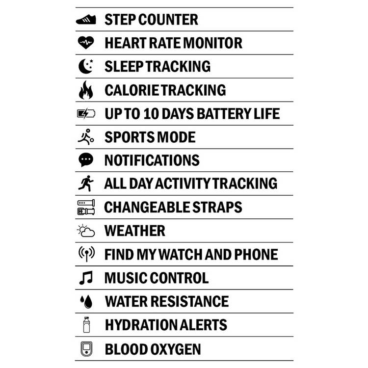 Sekonda smart watch fitness tracker black silicone strap (British brand)