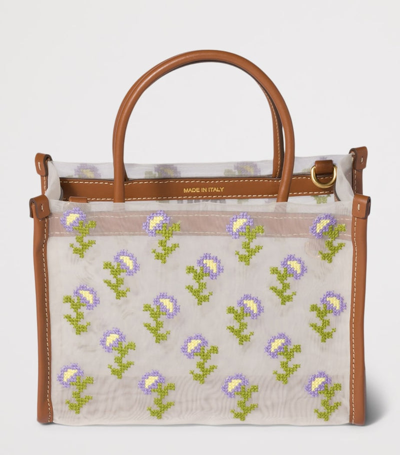 Miu Miu embroidered floral mesh top-handle bag, UK version