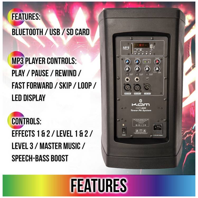 KAM KMPA600 tower PA system 240W, imported from the UK