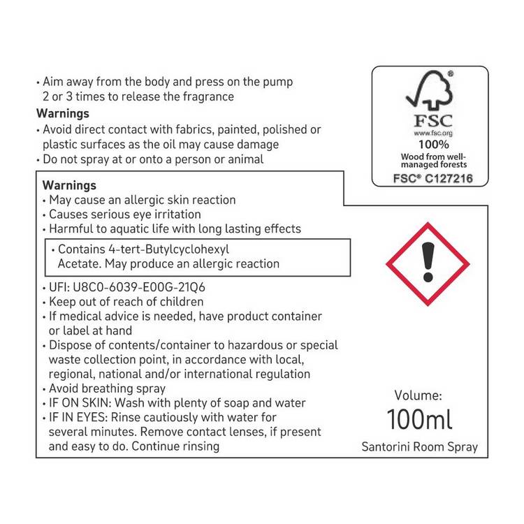 Habitat Santorini room spray 100ml (British brand)