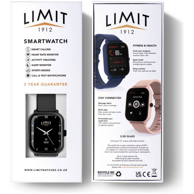 Limit smart watch with black silicone strap (British brand)