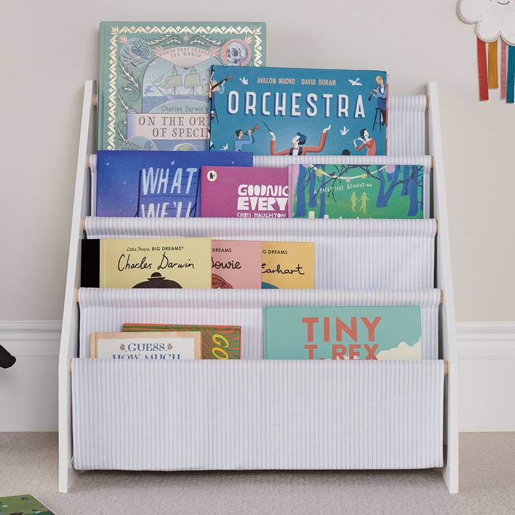 Great Little Trading Company sling bookcase stripe blue, imported from the UK