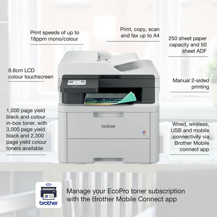 Brother MFC-L3740CDWE colour laser printer (British brand)