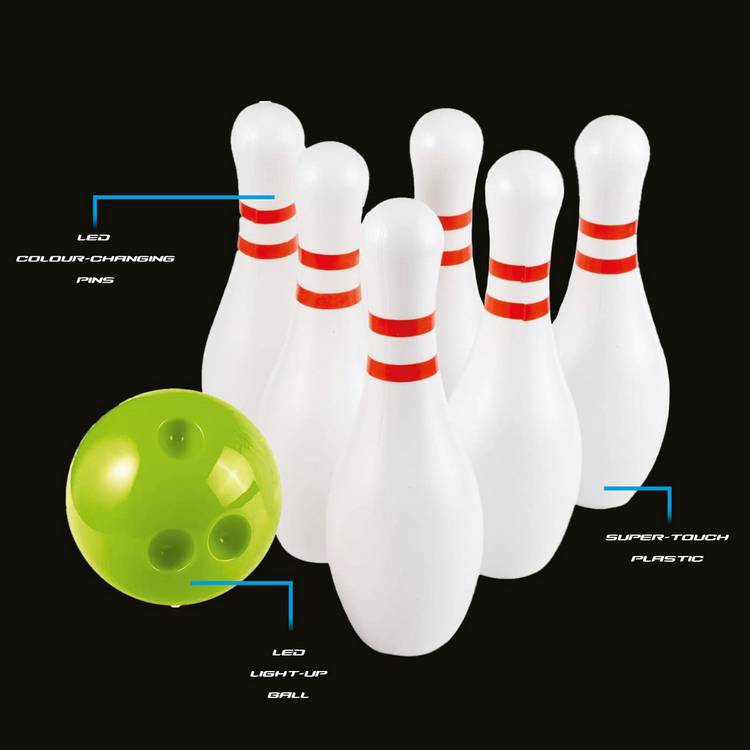 Glow Games light up bowling set with LED pins, UK version