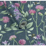 Arthouse Bumblebee Meadow Wallpaper navy blue - British product