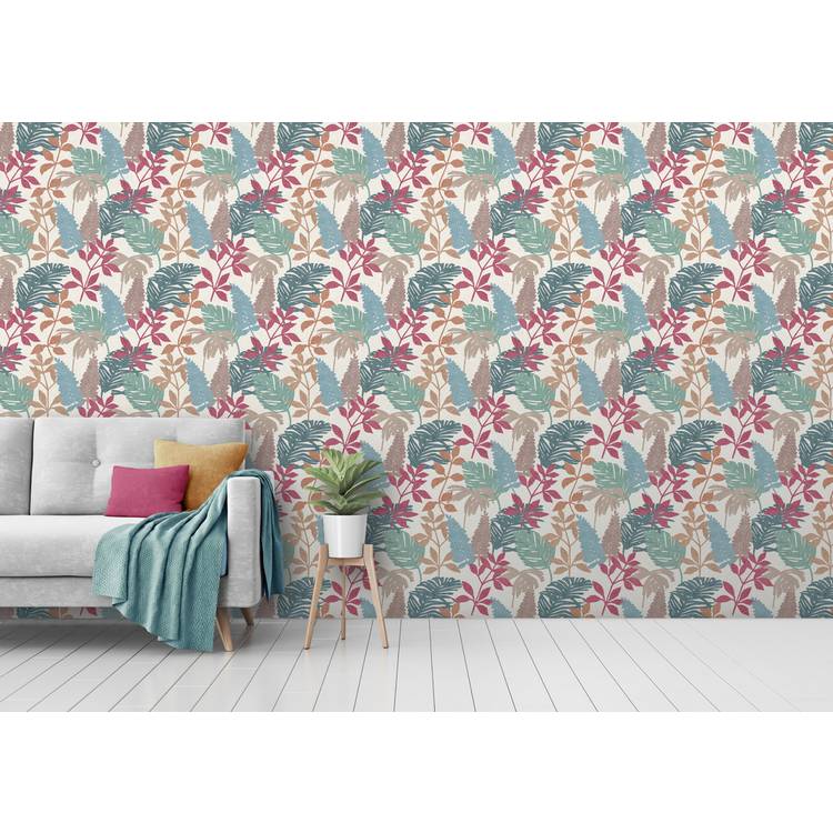 Arthouse Esselle Fun Leaf multicoloured wallpaper (British brand)