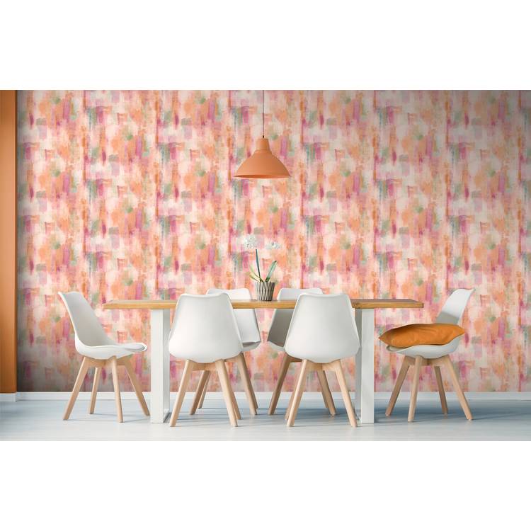 Arthouse Esselle pink painterly pattern wallpaper, imported from the UK