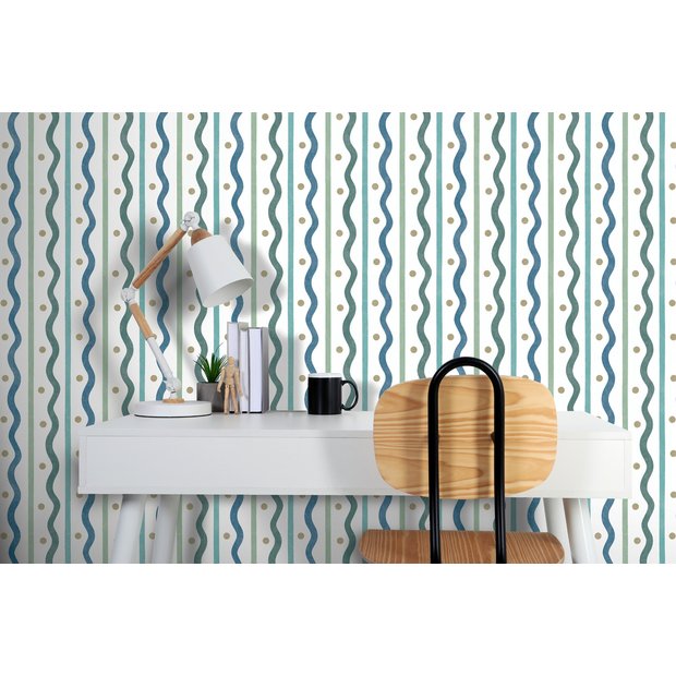 Arthouse Squiggle Stripe wallpaper blue green roll, UK version