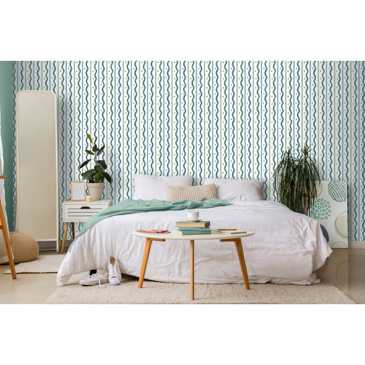 Arthouse Squiggle Stripe wallpaper blue green roll, UK version
