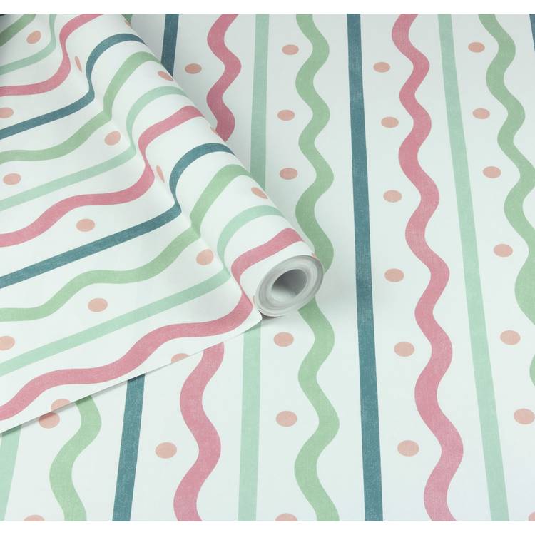Arthouse Esselle squiggle stripes wallpaper pink multi (British brand)