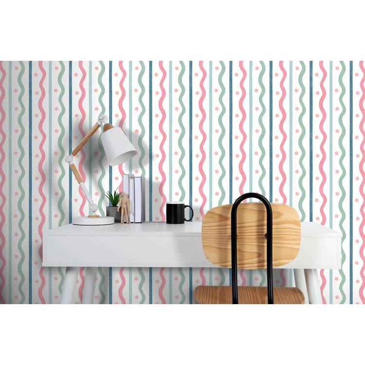 Arthouse Esselle squiggle stripes wallpaper pink multi (British brand)
