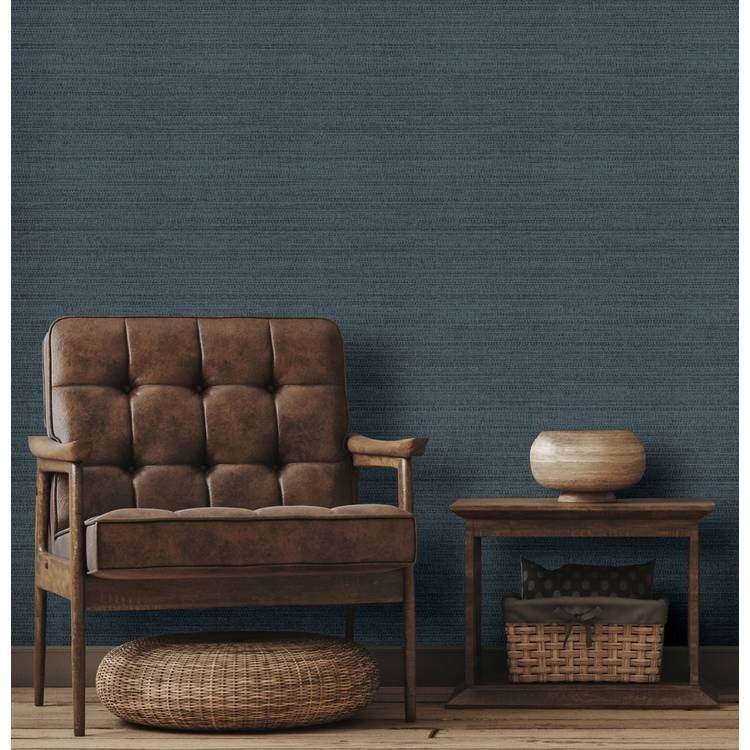 Arthouse blue raffia texture wallpaper, imported from the UK