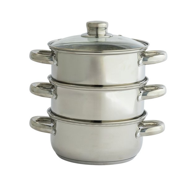 Argos Home 18cm 3 tier stainless steel kitchen steamer - British product