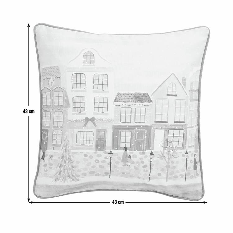 Argos Home Christmas cushion lilac houses scene 43x43cm (British brand)