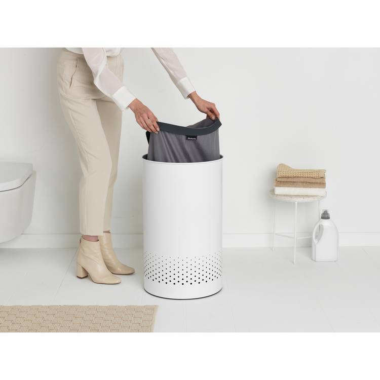 Brabantia 60 litre white laundry bin, imported from the UK