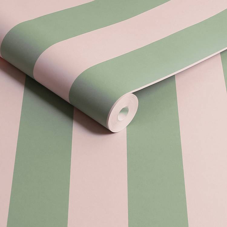 Cath Kidston stripe wallpaper fern green pink, imported from the UK