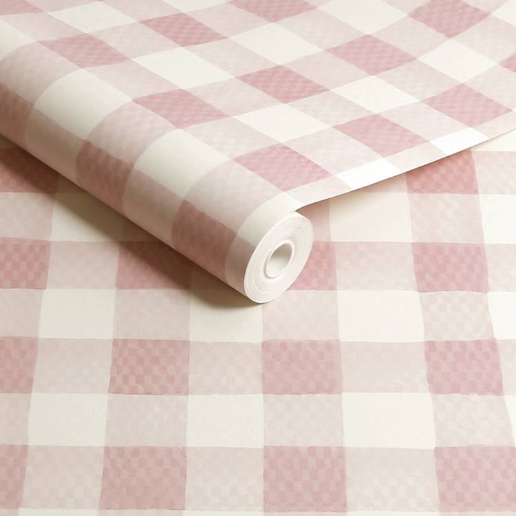 Cath Kidston painted gingham pink wallpaper (British brand)